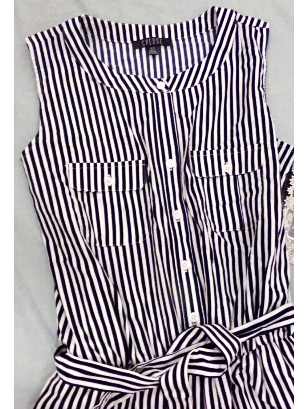 Spense Striped Wide-Leg Jumpsuit Womenโs 12/12 Black & White Sleeveless V-Neck